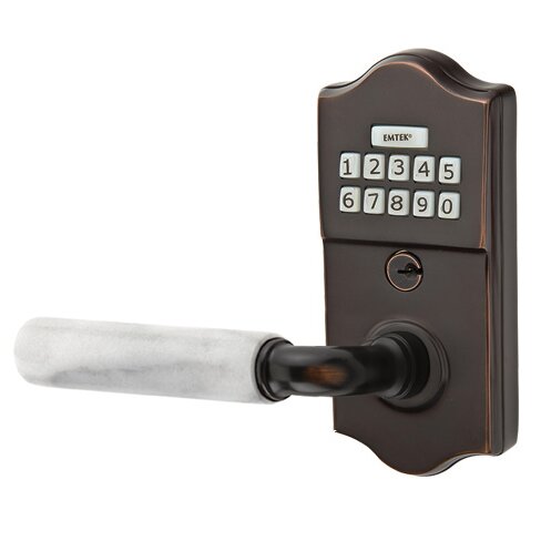 Emtek Classic - R-Bar White Marble Lever Electronic Touchscreen Lock in Oil Rubbed Bronze