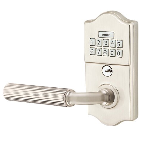 Emtek Classic - R-Bar Straight Knurled Lever Electronic Touchscreen Lock in Satin Nickel