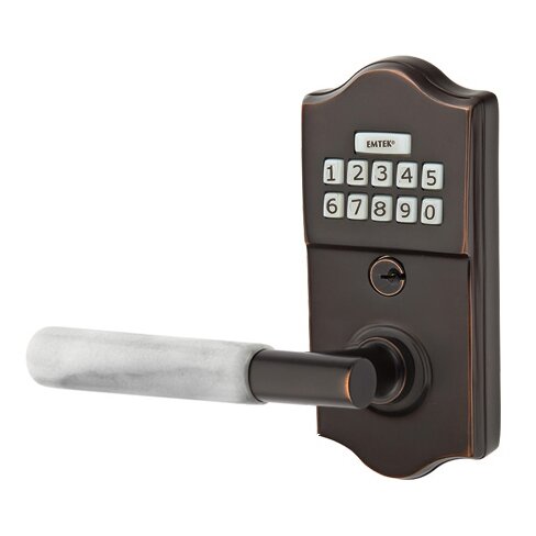 Emtek Classic - T-Bar White Marble Lever Electronic Touchscreen Lock in Oil Rubbed Bronze