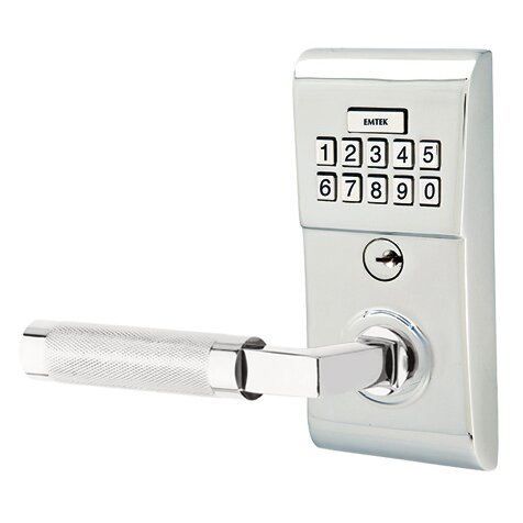 Emtek Modern - L-Square Knurled Lever Electronic Touchscreen Lock in Polished Chrome
