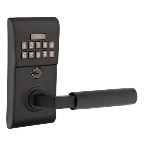 Emtek Modern - L-Square Knurled Lever Electronic Touchscreen Lock in Flat Black