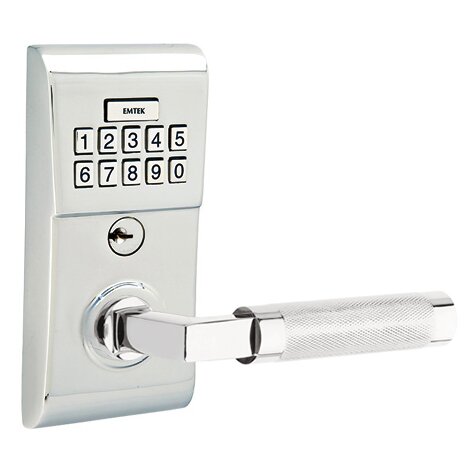 Emtek Modern - L-Square Knurled Lever Electronic Touchscreen Lock in Polished Chrome
