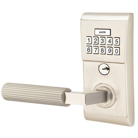 Emtek Modern - L-Square Straight Knurled Lever Electronic Touchscreen Lock in Satin Nickel