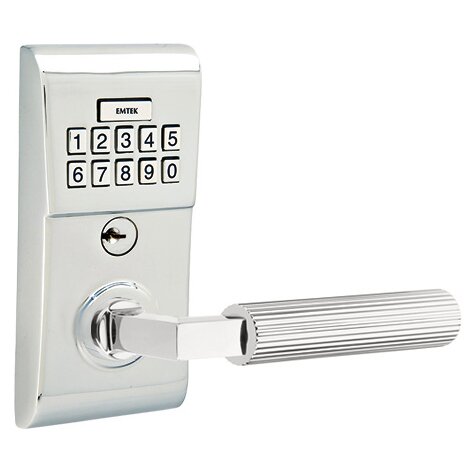 Emtek Modern - L-Square Straight Knurled Lever Electronic Touchscreen Lock in Polished Chrome
