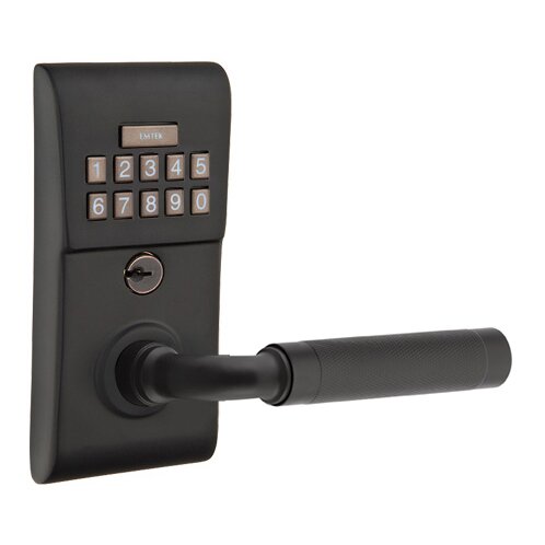 Emtek Modern - R-Bar Knurled Lever Electronic Touchscreen Lock in Flat Black