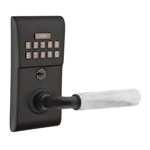 Emtek Modern - R-Bar White Marble Lever Electronic Touchscreen Lock in Flat Black