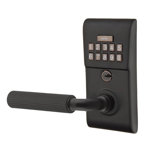 Emtek Modern - R-Bar Straight Knurled Lever Electronic Touchscreen Lock in Flat Black