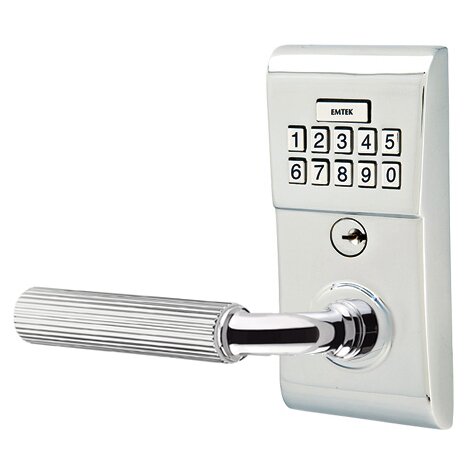 Emtek Modern - R-Bar Straight Knurled Lever Electronic Touchscreen Lock in Polished Chrome