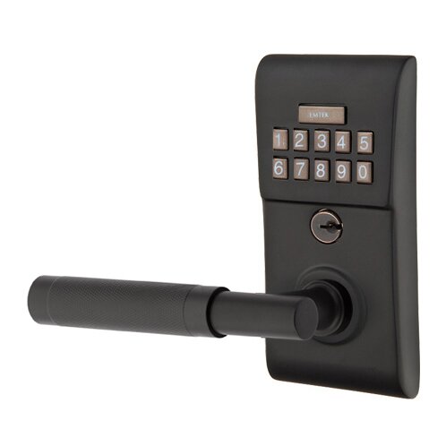 Emtek Modern - T-Bar Knurled Lever Electronic Touchscreen Lock in Flat Black