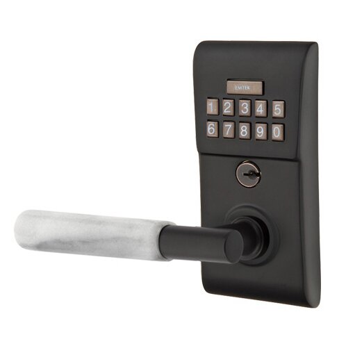 Emtek Modern - T-Bar White Marble Lever Electronic Touchscreen Lock in Flat Black