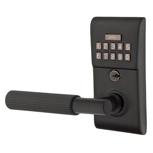 Emtek Modern - T-Bar Straight Knurled Lever Electronic Touchscreen Lock in Flat Black