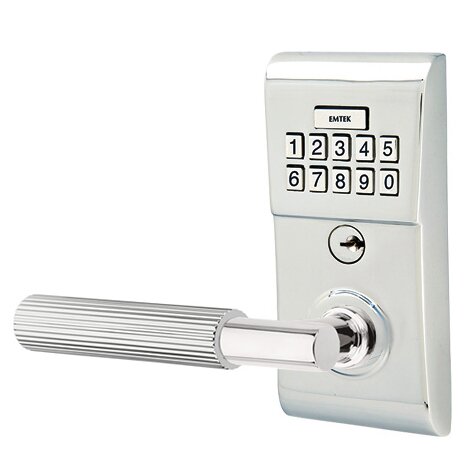 Emtek Modern - T-Bar Straight Knurled Lever Electronic Touchscreen Lock in Polished Chrome