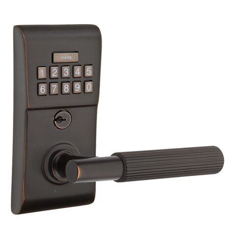 Emtek Modern - T-Bar Straight Knurled Lever Electronic Touchscreen Lock in Oil Rubbed Bronze