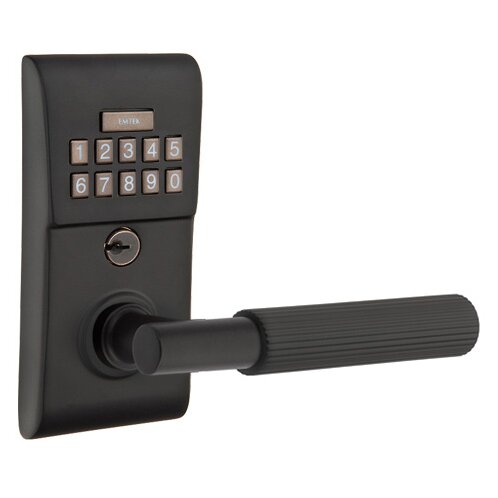 Emtek Modern - T-Bar Straight Knurled Lever Electronic Touchscreen Lock in Flat Black