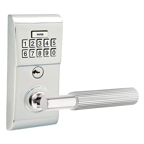 Emtek Modern - T-Bar Straight Knurled Lever Electronic Touchscreen Lock in Polished Chrome