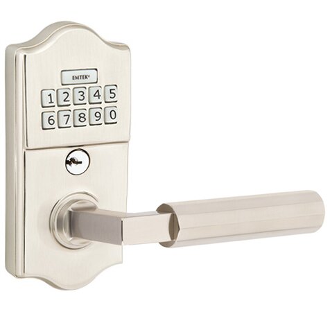 Emtek Classic - L-Square Faceted Lever Electronic Touchscreen Storeroom Lock in Satin Nickel