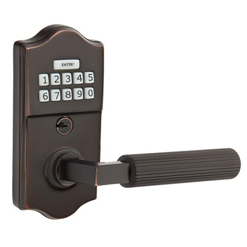 Emtek Classic - L-Square Straight Knurled Lever Electronic Touchscreen Storeroom Lock in Oil Rubbed Bronze
