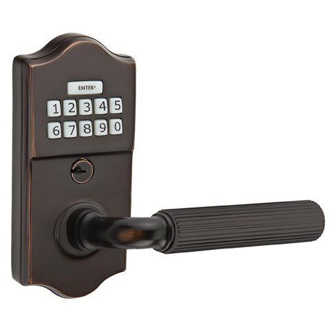 Emtek Classic - R-Bar Straight Knurled Lever Electronic Touchscreen Storeroom Lock in Oil Rubbed Bronze