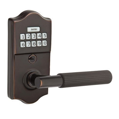 Emtek Classic - T-Bar Straight Knurled Lever Electronic Touchscreen Storeroom Lock in Oil Rubbed Bronze