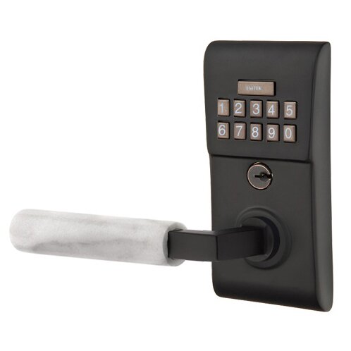 Emtek Modern - L-Square White Marble Lever Electronic Touchscreen Storeroom Lock in Flat Black