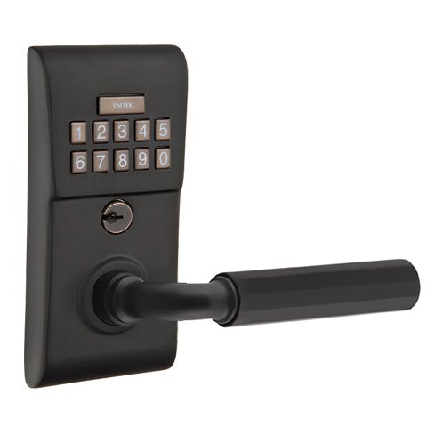 Emtek Modern - R-Bar Faceted Lever Electronic Touchscreen Storeroom Lock in Flat Black