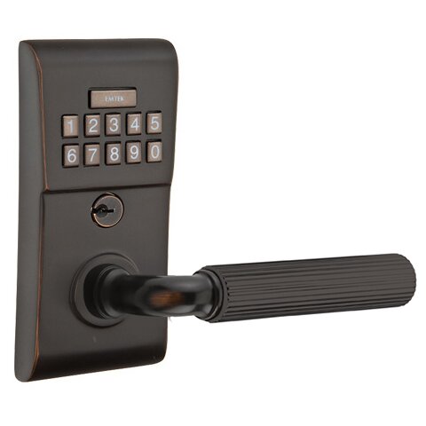 Emtek Modern - R-Bar Straight Knurled Lever Electronic Touchscreen Storeroom Lock in Oil Rubbed Bronze