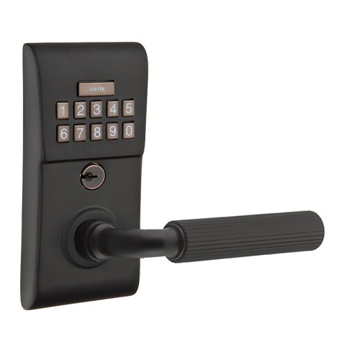 Emtek Modern - R-Bar Straight Knurled Lever Electronic Touchscreen Storeroom Lock in Flat Black