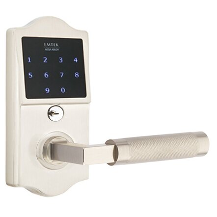 Emtek Emtouch Classic - L-Square Knurled Lever Electronic Touchscreen Lock in Satin Nickel