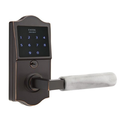 Emtek Emtouch Classic - L-Square White Marble Lever Electronic Touchscreen Lock in Oil Rubbed Bronze
