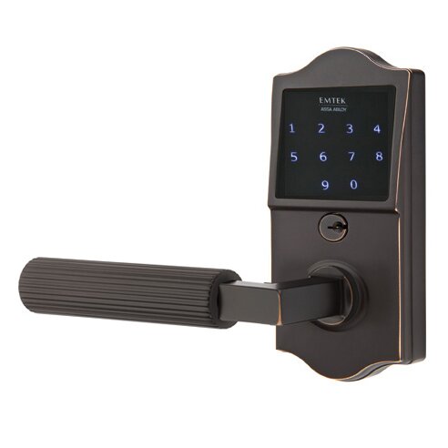 Emtek Emtouch Classic - L-Square Straight Knurled Lever Electronic Touchscreen Lock in Oil Rubbed Bronze