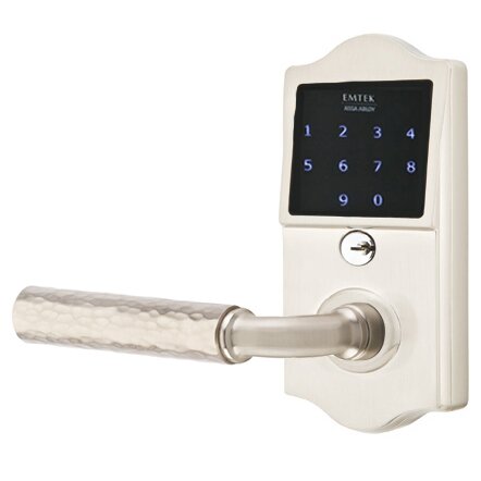 Emtek Emtouch Classic - R-Bar Hammered Lever Electronic Touchscreen Lock in Satin Nickel
