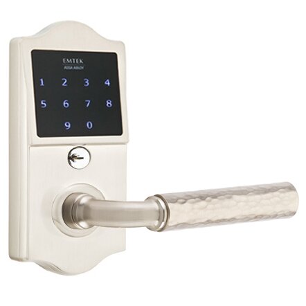 Emtek Emtouch Classic - R-Bar Hammered Lever Electronic Touchscreen Lock in Satin Nickel