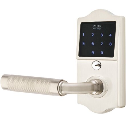 Emtek Emtouch Classic - R-Bar Knurled Lever Electronic Touchscreen Lock in Satin Nickel