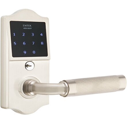 Emtek Emtouch Classic - R-Bar Knurled Lever Electronic Touchscreen Lock in Satin Nickel