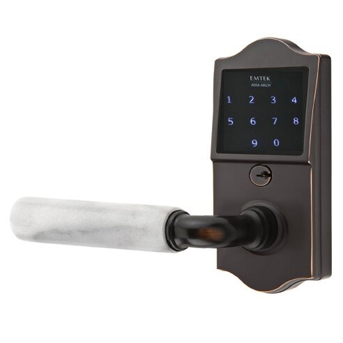Emtek Emtouch Classic - R-Bar White Marble Lever Electronic Touchscreen Lock in Oil Rubbed Bronze