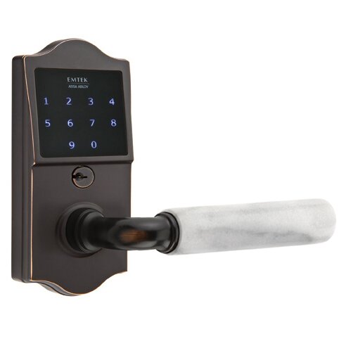 Emtek Emtouch Classic - R-Bar White Marble Lever Electronic Touchscreen Lock in Oil Rubbed Bronze