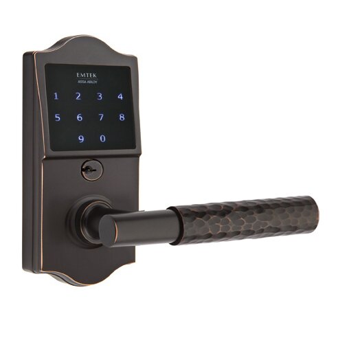 Emtek Emtouch Classic - T-Bar Hammered Lever Electronic Touchscreen Lock in Oil Rubbed Bronze