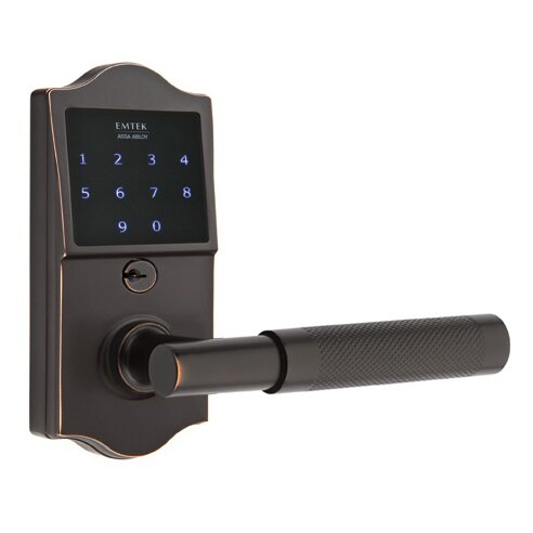 Emtek Emtouch Classic - T-Bar Knurled Lever Electronic Touchscreen Lock in Oil Rubbed Bronze