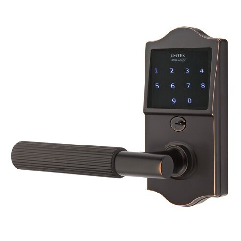 Emtek Emtouch Classic - T-Bar Straight Knurled Lever Electronic Touchscreen Lock in Oil Rubbed Bronze