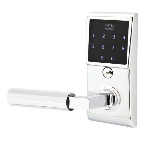 Emtek Emtouch - L-Square Faceted Lever Electronic Touchscreen Lock in Polished Chrome