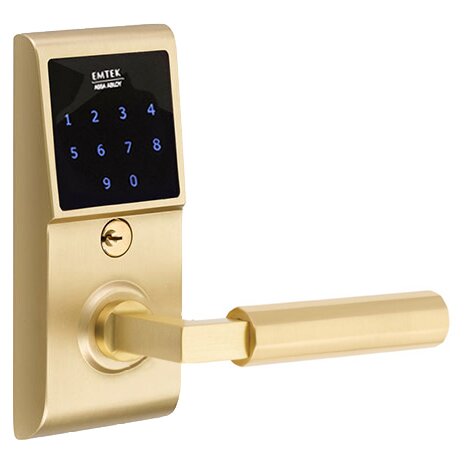Emtek Emtouch - L-Square Faceted Lever Electronic Touchscreen Lock in Satin Brass