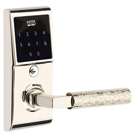 Emtek Emtouch - L-Square Hammered Lever Electronic Touchscreen Lock in Polished Nickel