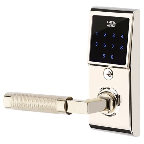Emtek Emtouch - L-Square Knurled Lever Electronic Touchscreen Lock in Polished Nickel