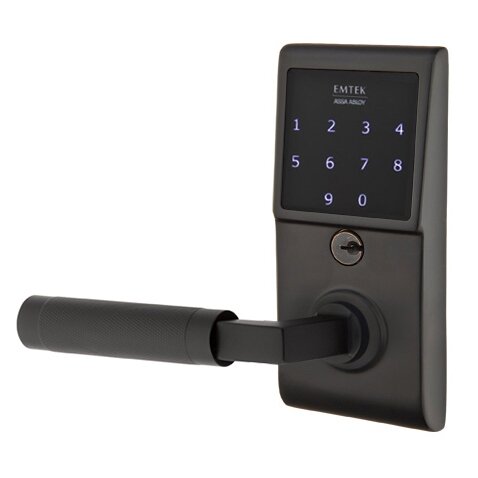 Emtek Emtouch - L-Square Knurled Lever Electronic Touchscreen Lock in Flat Black