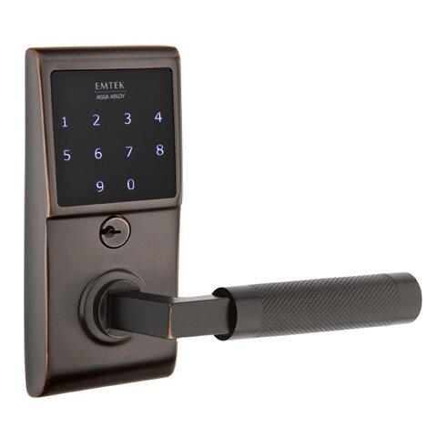 Emtek Emtouch - L-Square Knurled Lever Electronic Touchscreen Lock in Oil Rubbed Bronze
