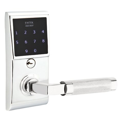 Emtek Emtouch - L-Square Knurled Lever Electronic Touchscreen Lock in Polished Chrome
