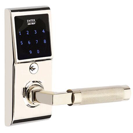 Emtek Emtouch - L-Square Knurled Lever Electronic Touchscreen Lock in Polished Nickel
