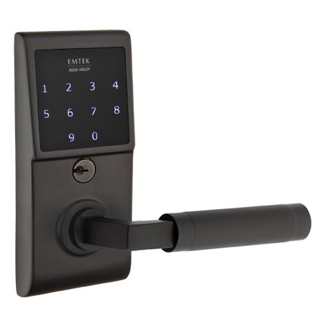 Emtek Emtouch - L-Square Knurled Lever Electronic Touchscreen Lock in Flat Black