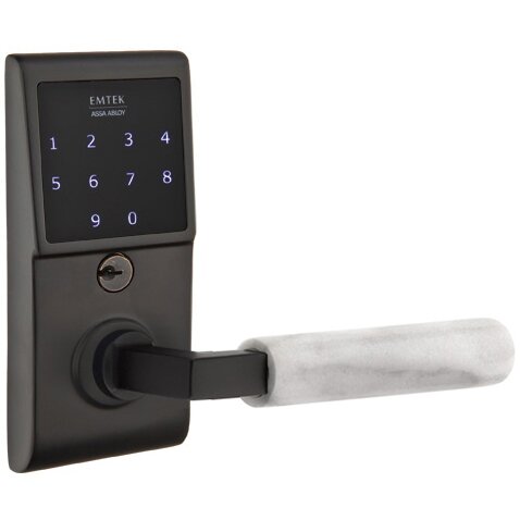 Emtek Emtouch - L-Square White Marble Lever Electronic Touchscreen Lock in Flat Black