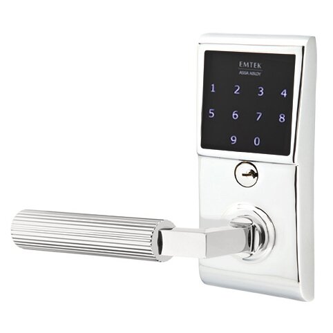 Emtek Emtouch - L-Square Straight Knurled Lever Electronic Touchscreen Lock in Polished Chrome